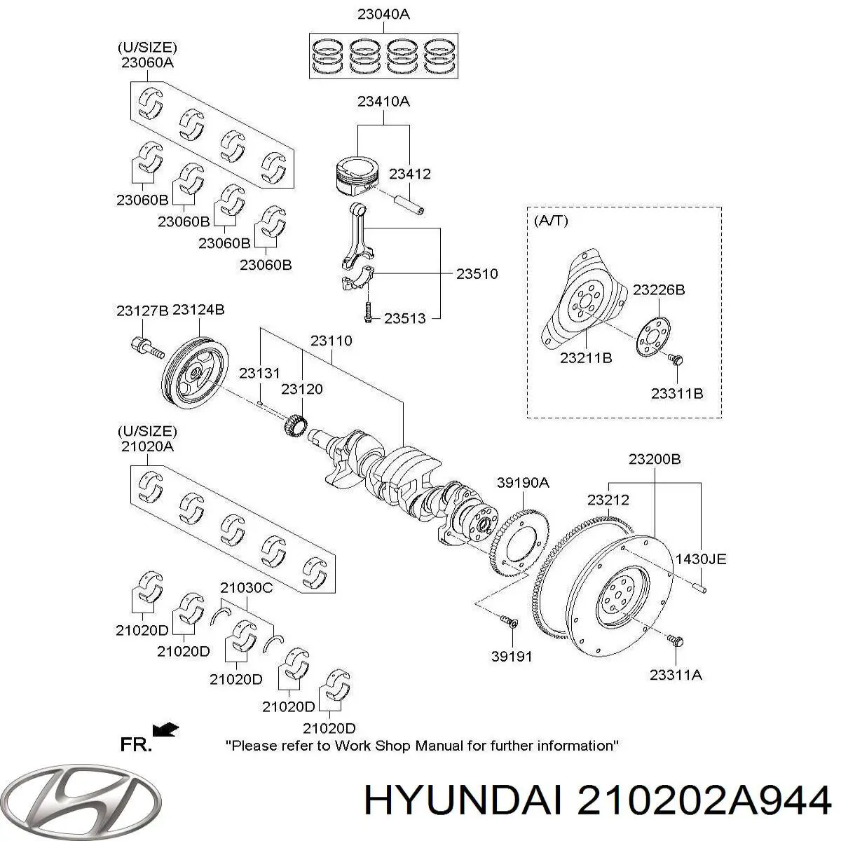 210202A945 Hyundai/Kia folhas inseridas principais de cambota, kit, padrão (std)