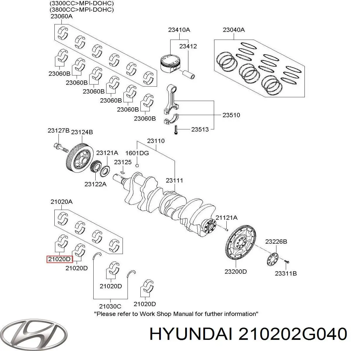 Вкладыши коленвала коренные, стандарт (STD) Hyundai/Kia 210202G040 цена, от 14.43 USD