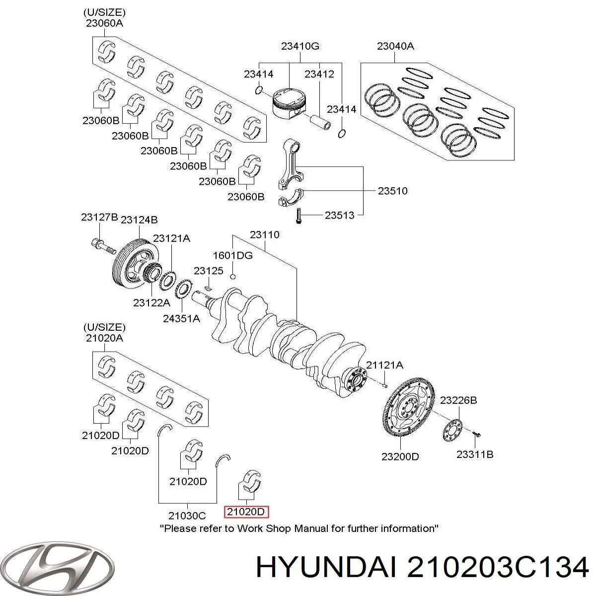 Вкладыши коленвала коренные, комплект, стандарт (STD) 210203C330 Hyundai/Kia