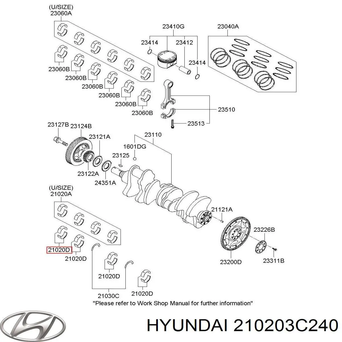 210203C240 Hyundai/Kia вкладыши коленвала коренные, комплект, стандарт (std)