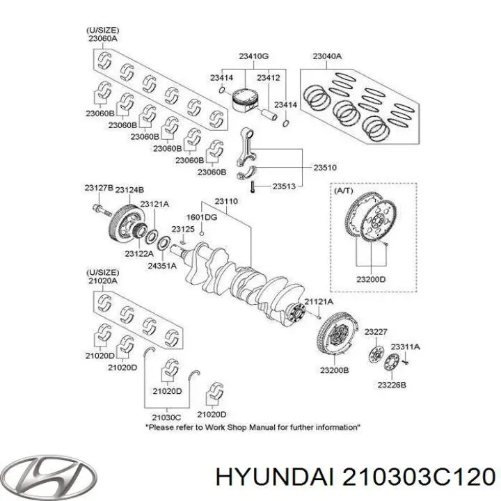 Semianel de suporte (de carreira) de cambota, STD, kit para Hyundai Azera (11)