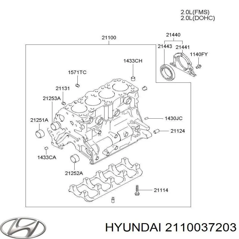 Блок цилиндров двигателя 2110037203 Hyundai/Kia