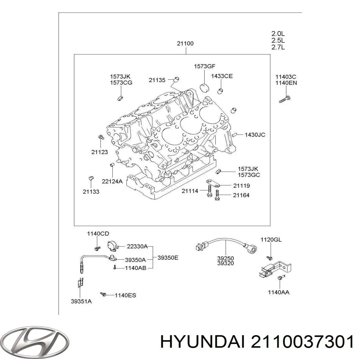 Блок цилиндров двигателя 2110037300 Hyundai/Kia