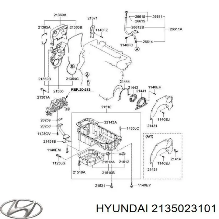 Tapa de correa de distribución inferior 2135023101 Hyundai/Kia