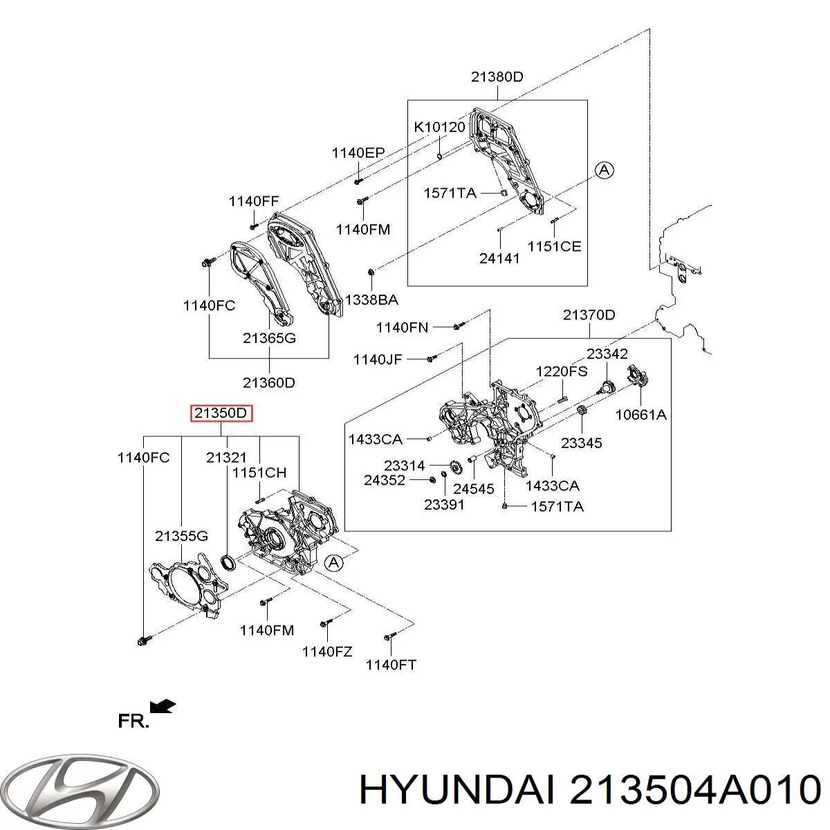 Купить 213504A010 Hyundai/Kia Крышка мотора передняя