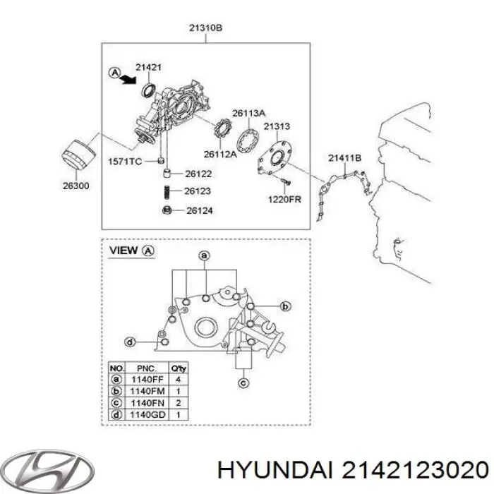 Сальник коленвала двигателя передний Hyundai/Kia 2142123020