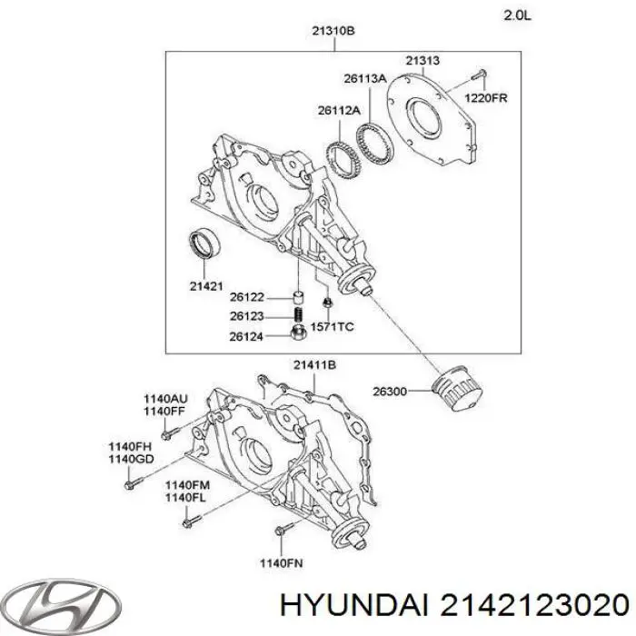 Сальник колінвала двигуна, передній 2142123020 Hyundai/Kia