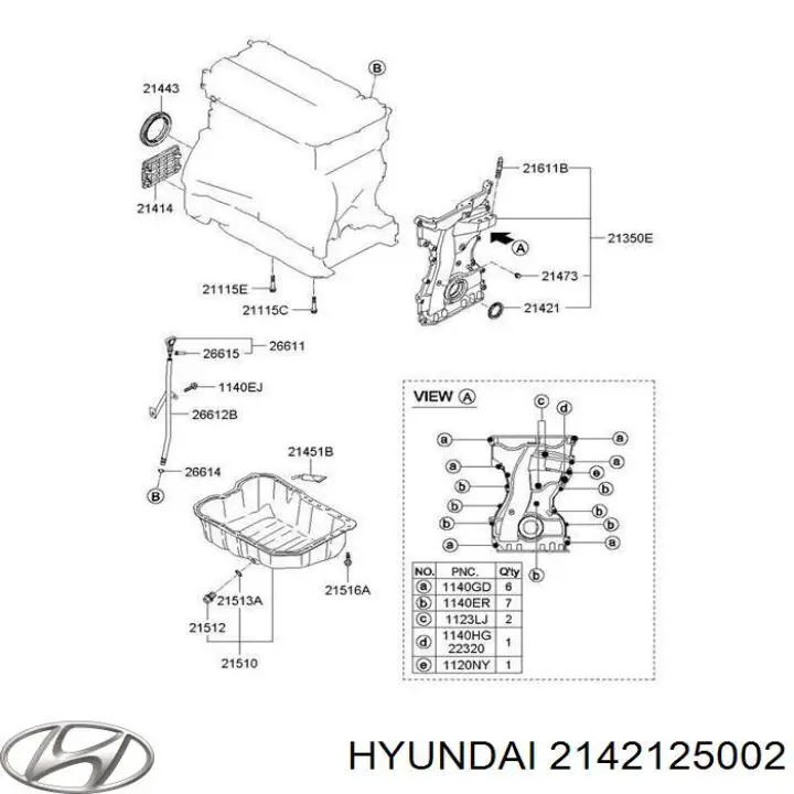 Anillo retén, cigüeñal frontal 2142125002 Hyundai/Kia