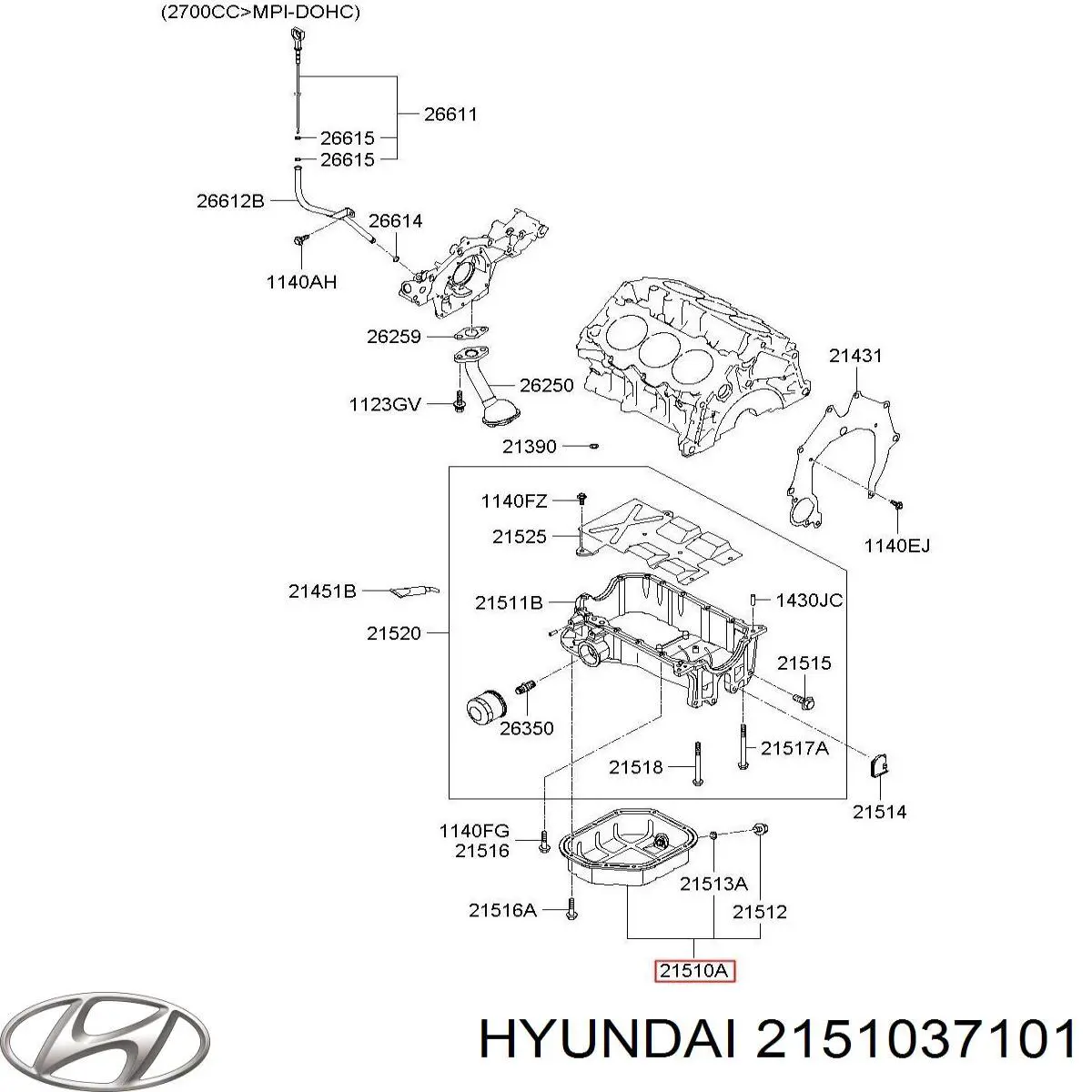 Поддон масляный картера двигателя, нижняя часть на Hyundai Sonata EF