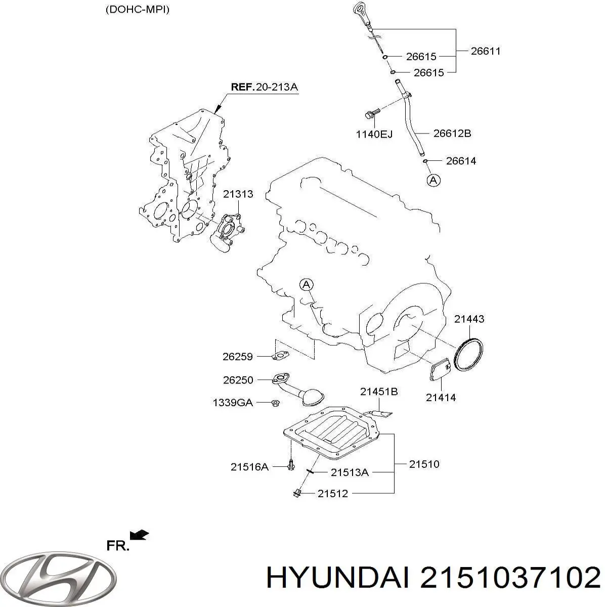 2151037102 Hyundai/Kia Поддон маслянный картера двигателя, нижняя часть
