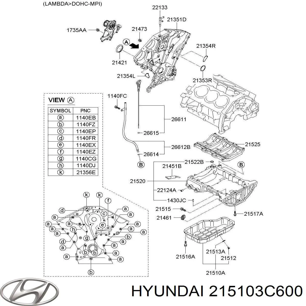 215103C600 Hyundai/Kia panela de óleo de cárter do motor, parte inferior