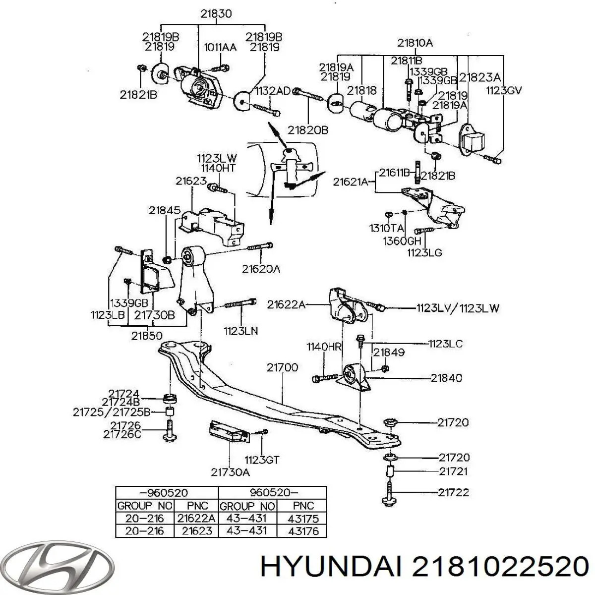 2181022520 Hyundai/Kia подушка (опора двигателя правая)