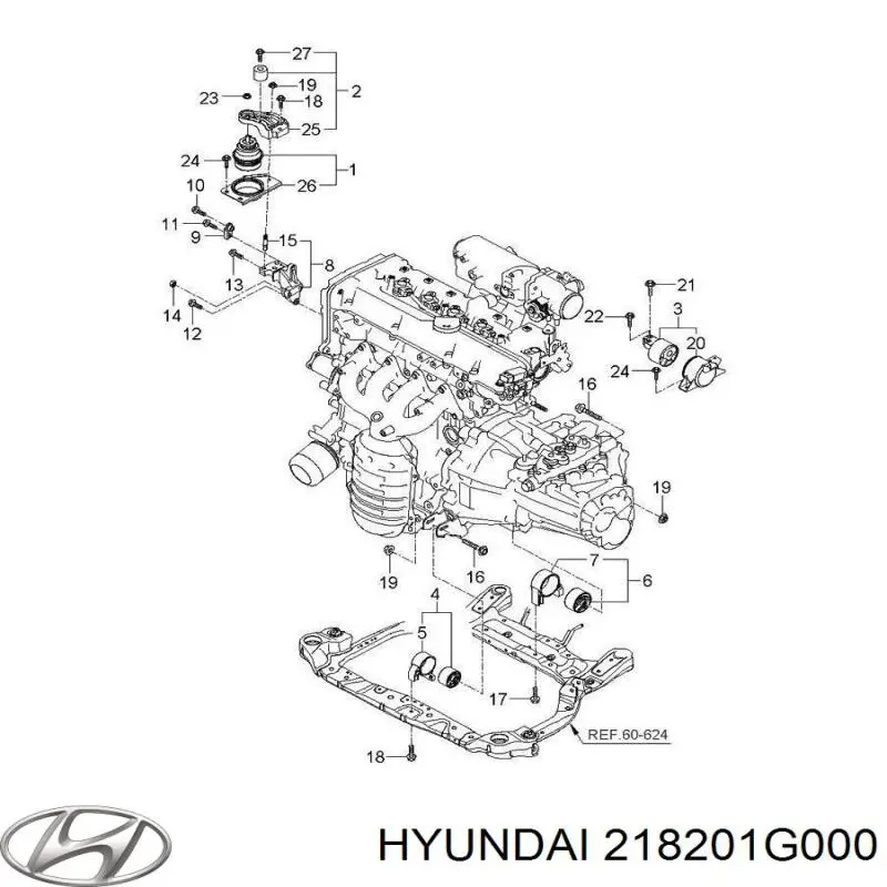 Кронштейн подушки (опоры) двигателя правой Hyundai/Kia 218201G000