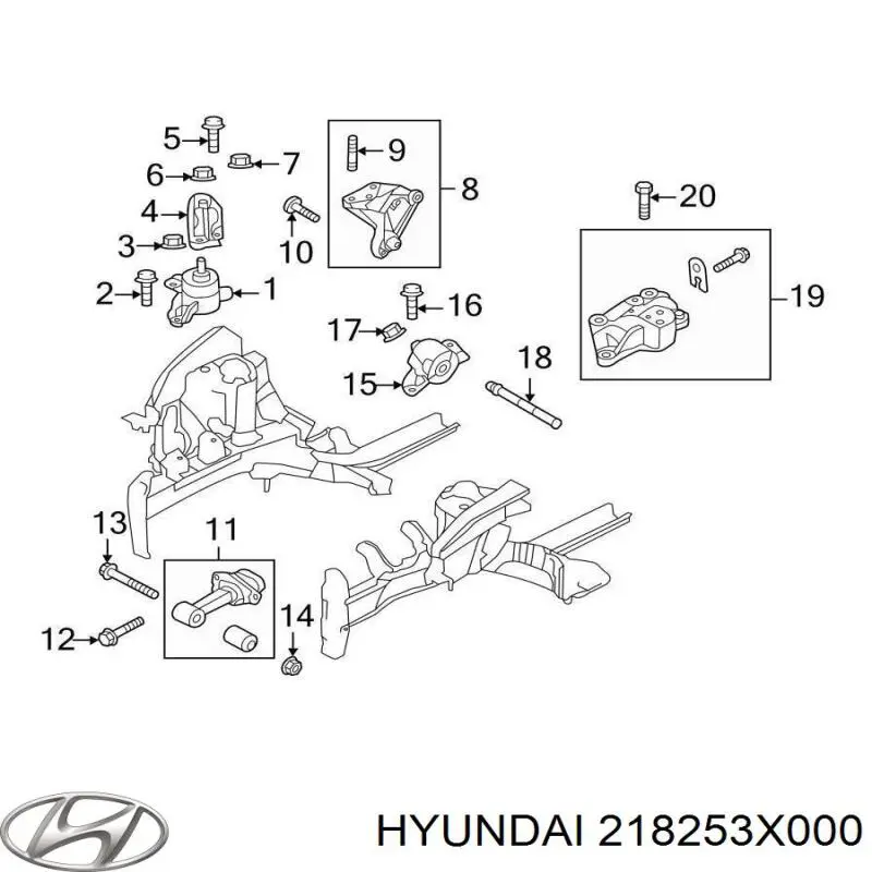 218253X000 Hyundai/Kia consola de coxim (apoio direita de motor)