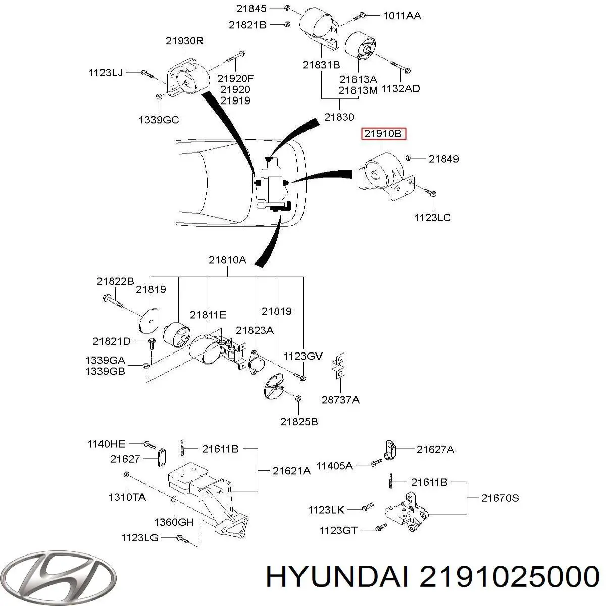 2191025000 Hyundai/Kia Подушка передней опоры двигателя