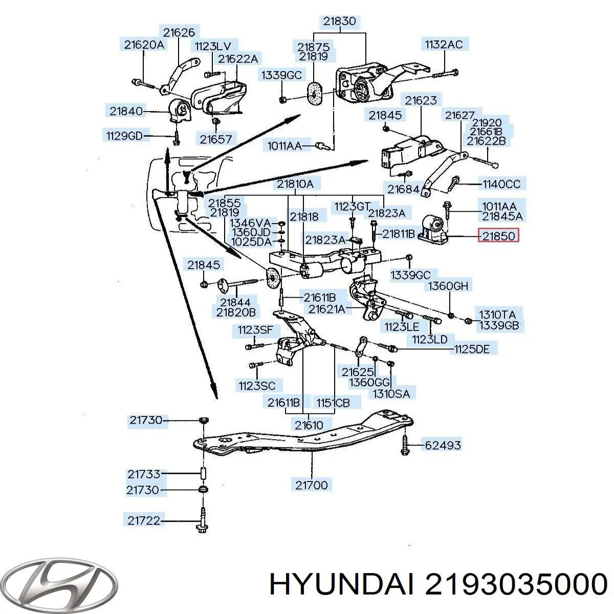 Задняя опора двигателя Hyundai Sonata III седан (1993 - 1998) цена, от 186.37 USD