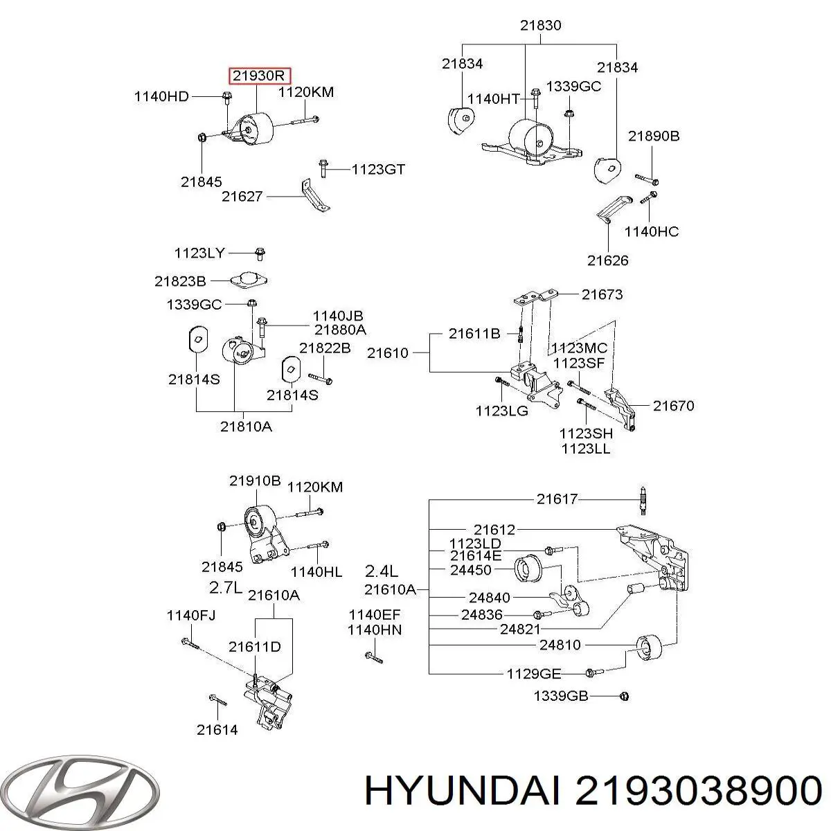 2193038900 Hyundai/Kia подушка (опора двигателя задняя)