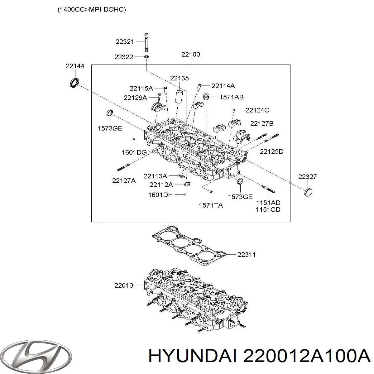 220012A100A Hyundai/Kia головка блока цилиндров (гбц)