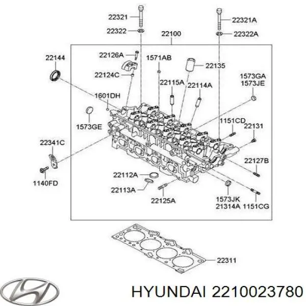 Головка блока цилиндров 2210023660 Hyundai/Kia