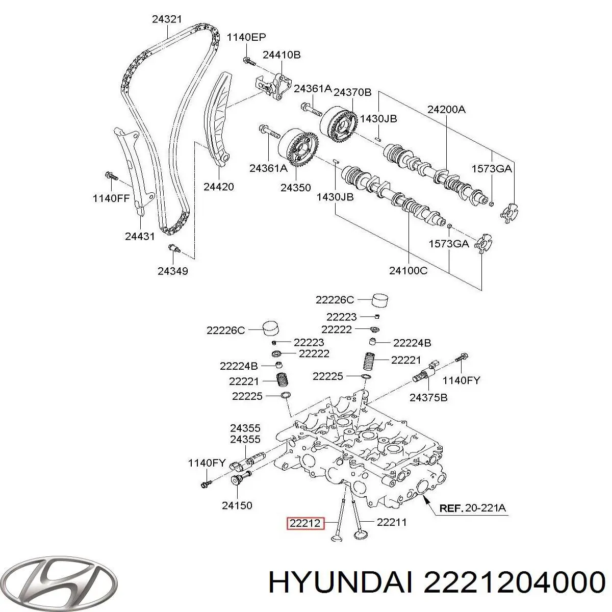2221204000 Hyundai/Kia válvula de escape