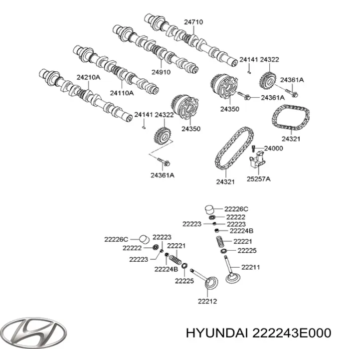 Купить 222243E000 Hyundai/Kia Сальник клапана (маслосъемный), впуск/выпуск