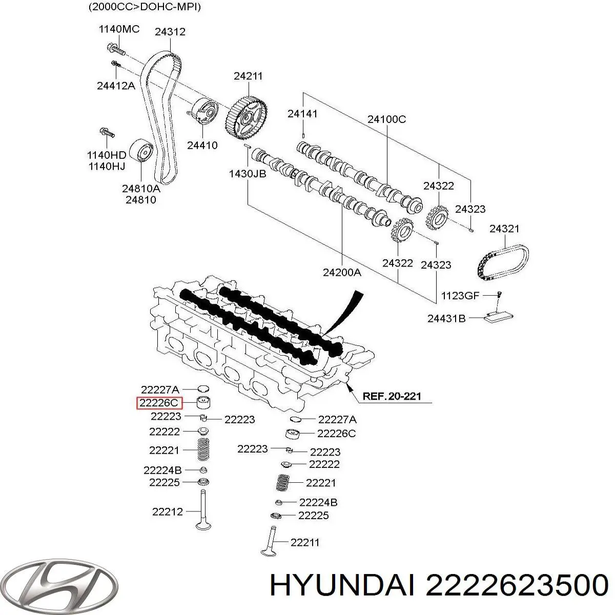 Гидрокомпенсатор (гидротолкатель), толкатель клапанов Hyundai/Kia 2222623500