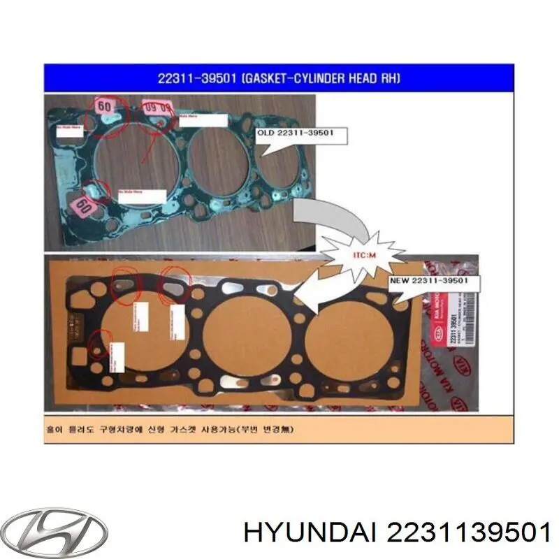 Правая прокладка ГБЦ 2231139501 Hyundai/Kia