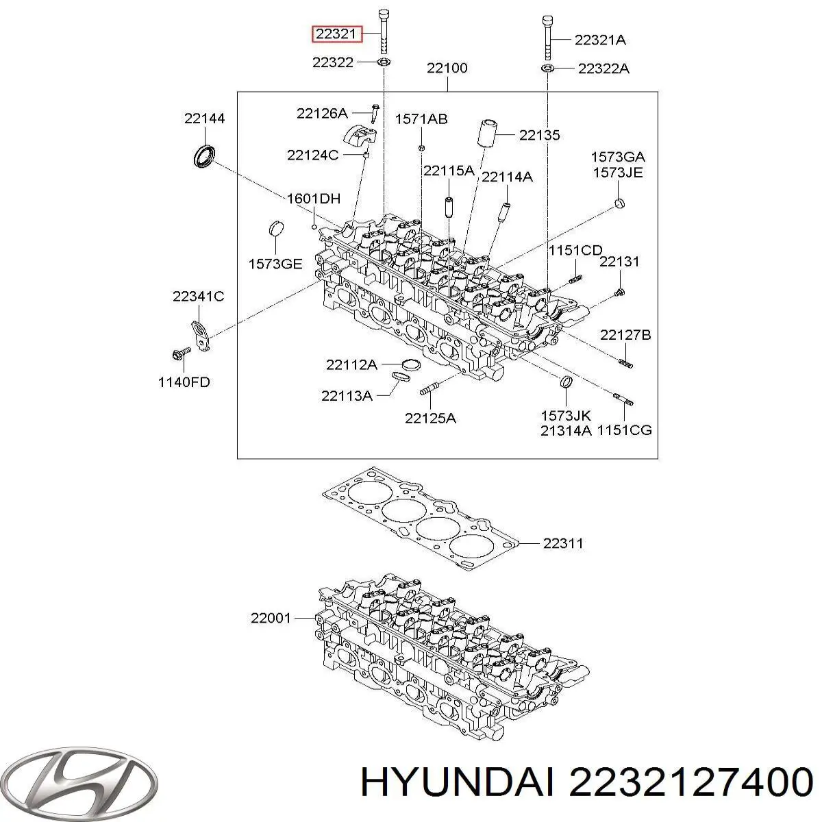 2232127400 Hyundai/Kia Болт крепления головки блока цилиндров