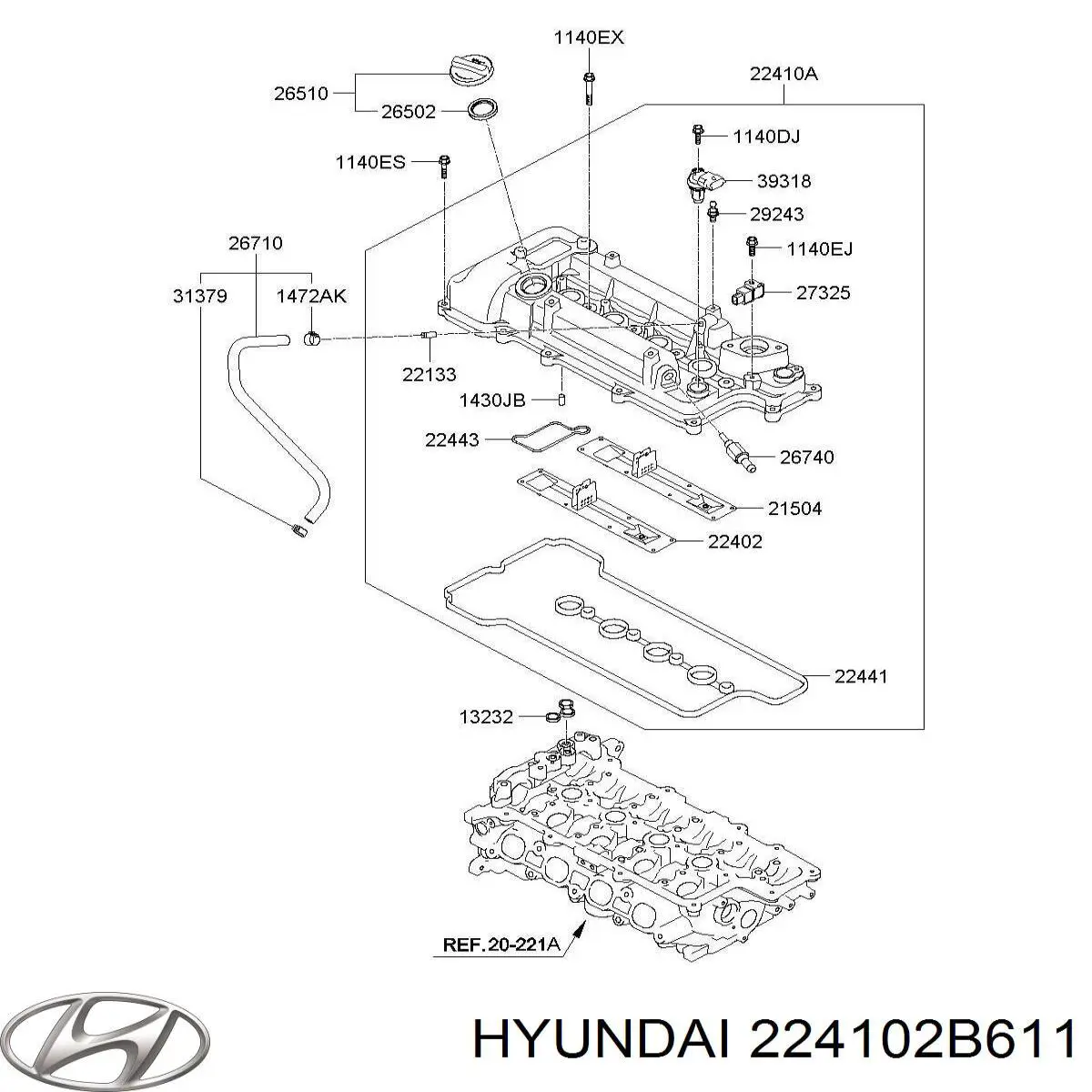 Крышка клапанная Hyundai/Kia 224102B611 цена, от 51.41 USD