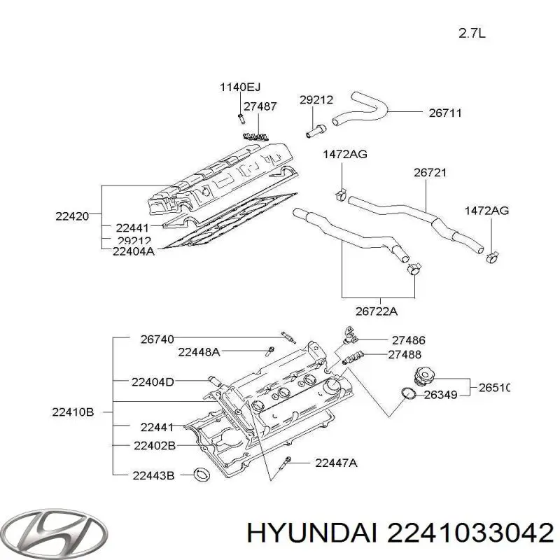 Клапанная крышка 2241033041 Hyundai/Kia