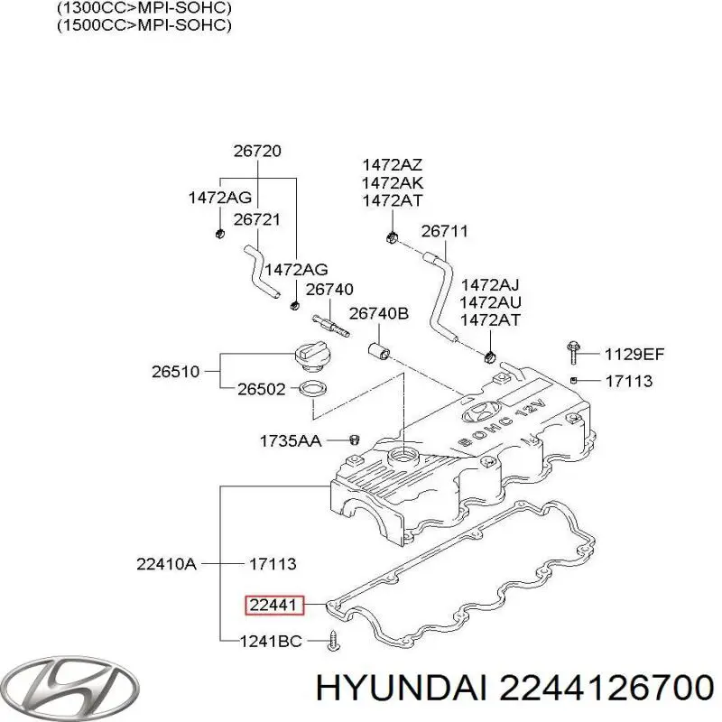 2244126700 Hyundai/Kia прокладка клапанной крышки