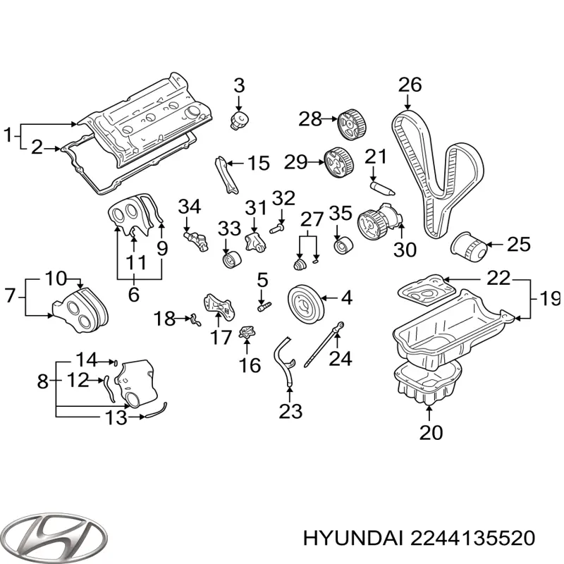 Купить 2244135520 Hyundai/Kia Прокладка клапанной крышки двигателя