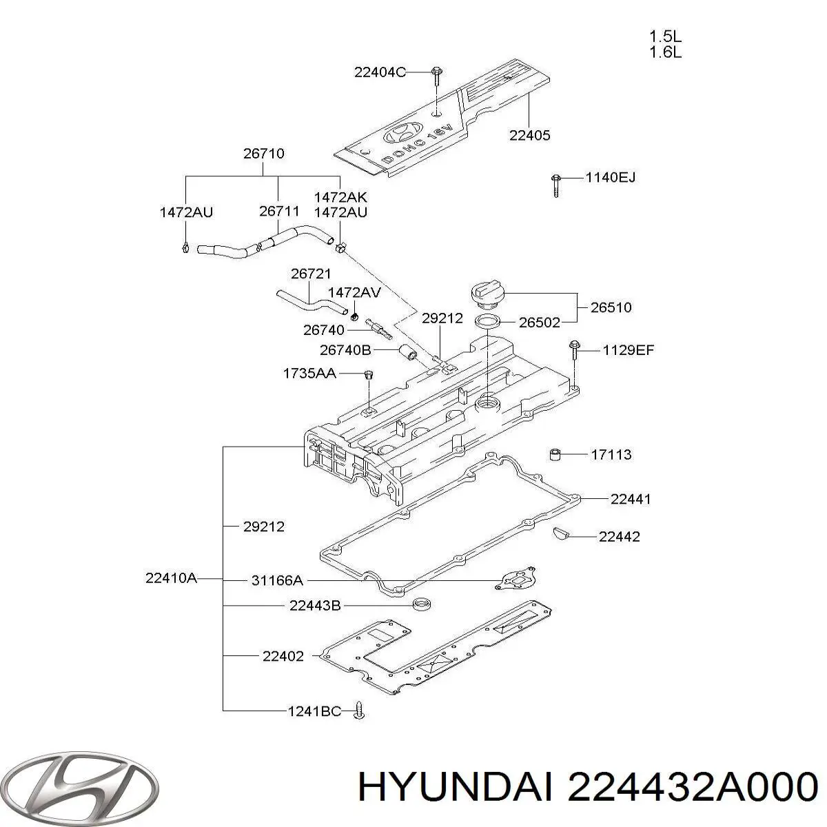 224432A000 HYUNDAI Junta anular, cavidad bujía original y equivalente