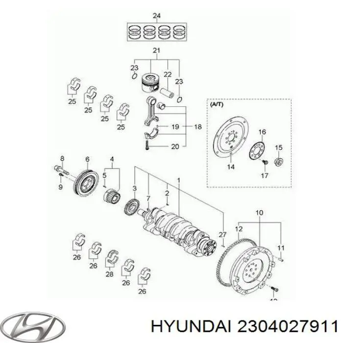 Кольца поршневые комплект на мотор, 1-й ремонт (+0,25) на Hyundai Elantra XD