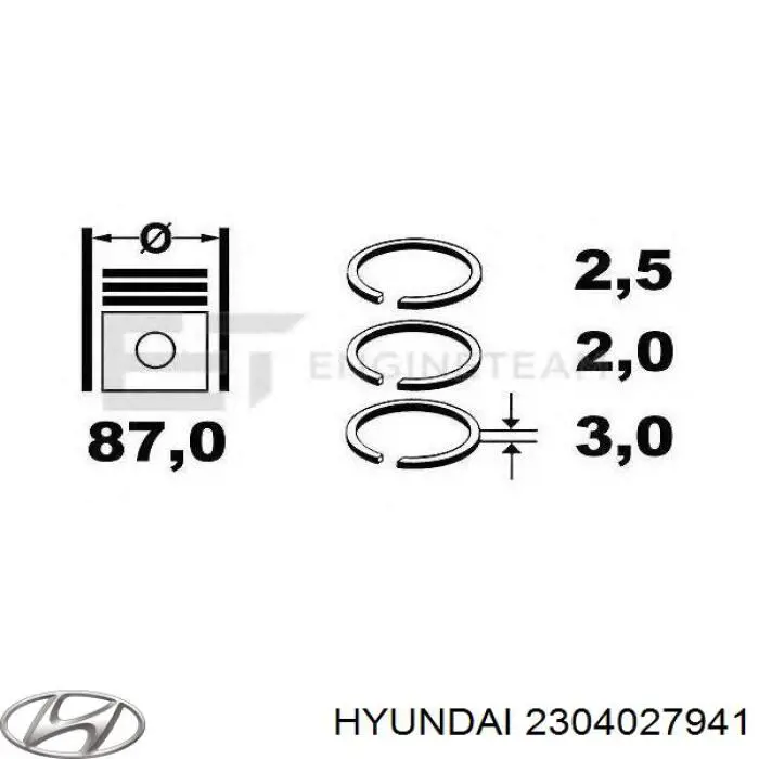 Кольца поршневые комплект на мотор, 1-й ремонт (+0,25) на Hyundai Grandeur TG