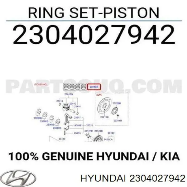 Кольца поршневые комплект на мотор, 2-й ремонт (+0,50) на Hyundai Grandeur TG