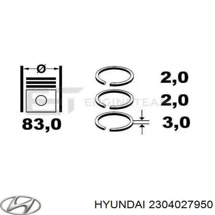 Кольца поршневые комплект на мотор, STD. Hyundai/Kia 2304027950
