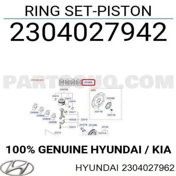 Кольца поршневые комплект на мотор, 2-й ремонт (+0,50) Hyundai/Kia 2304027962 цена, от 26.91 USD
