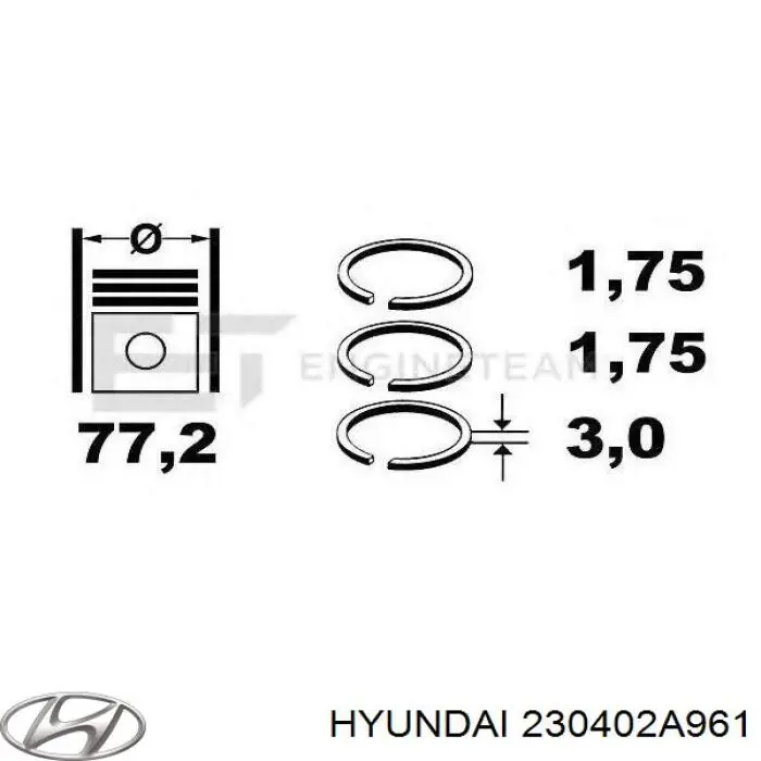Купить 230402A961 Hyundai/Kia Кольца поршневые комплект на мотор, 1-й ремонт (+0,25)