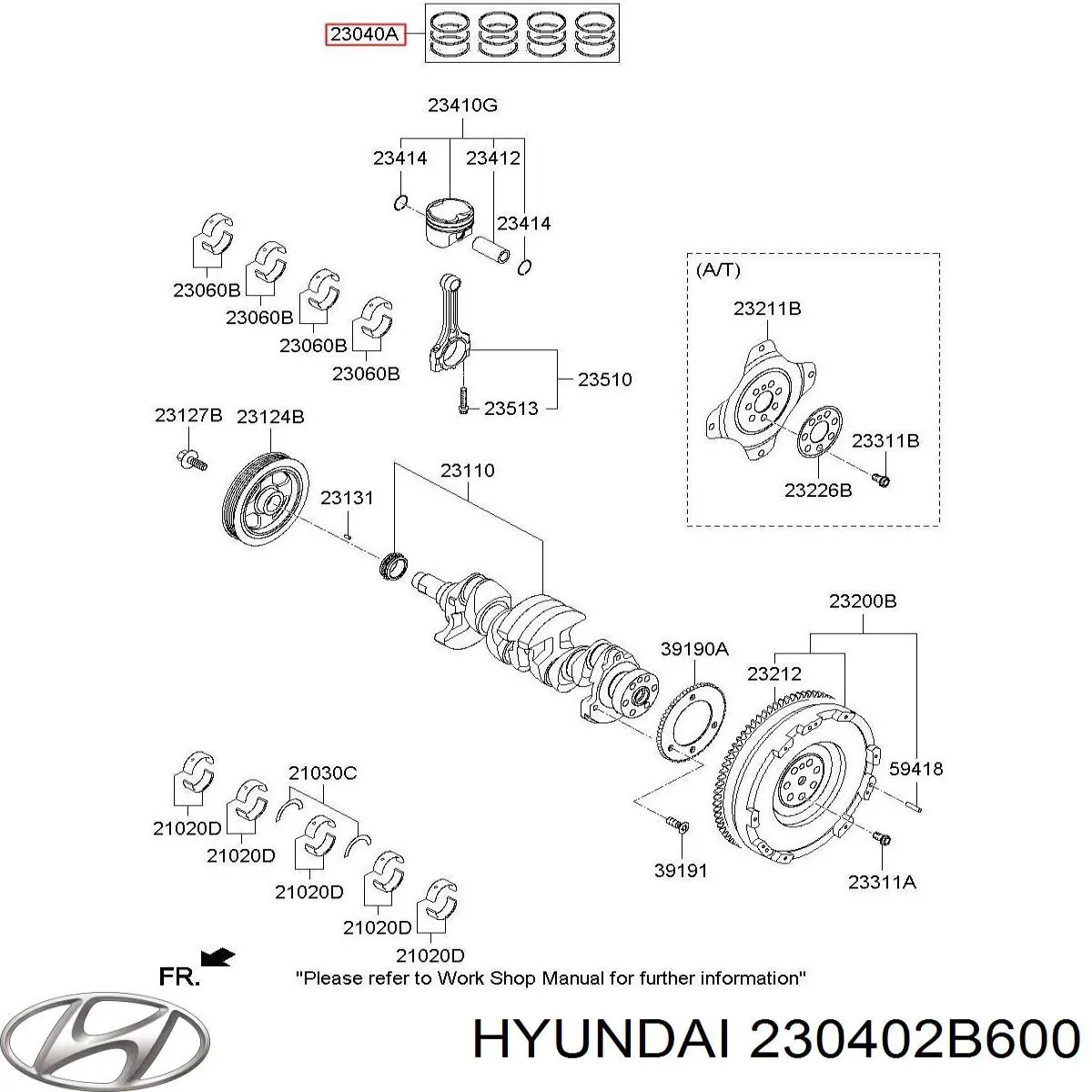 230402B600 Hyundai/Kia kit de anéis de pistão de motor, std.
