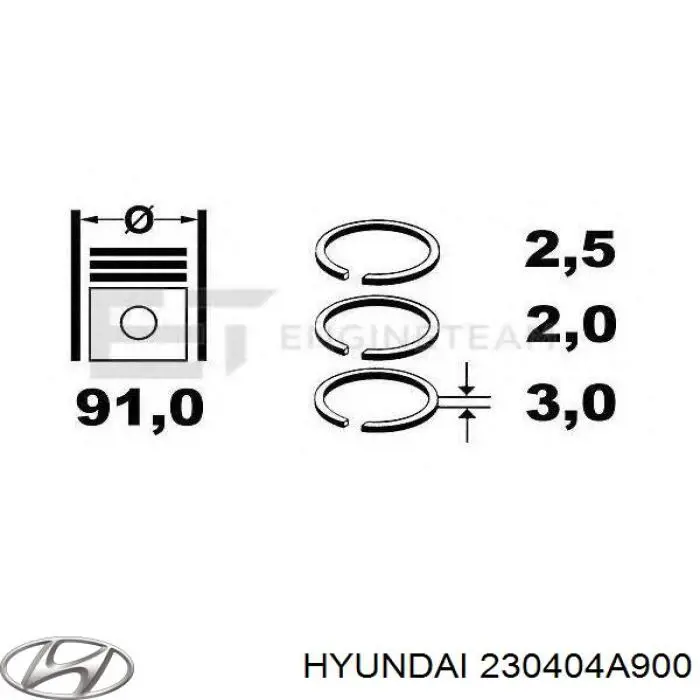 230404A900 Hyundai/Kia kit de anéis de pistão de motor, std.