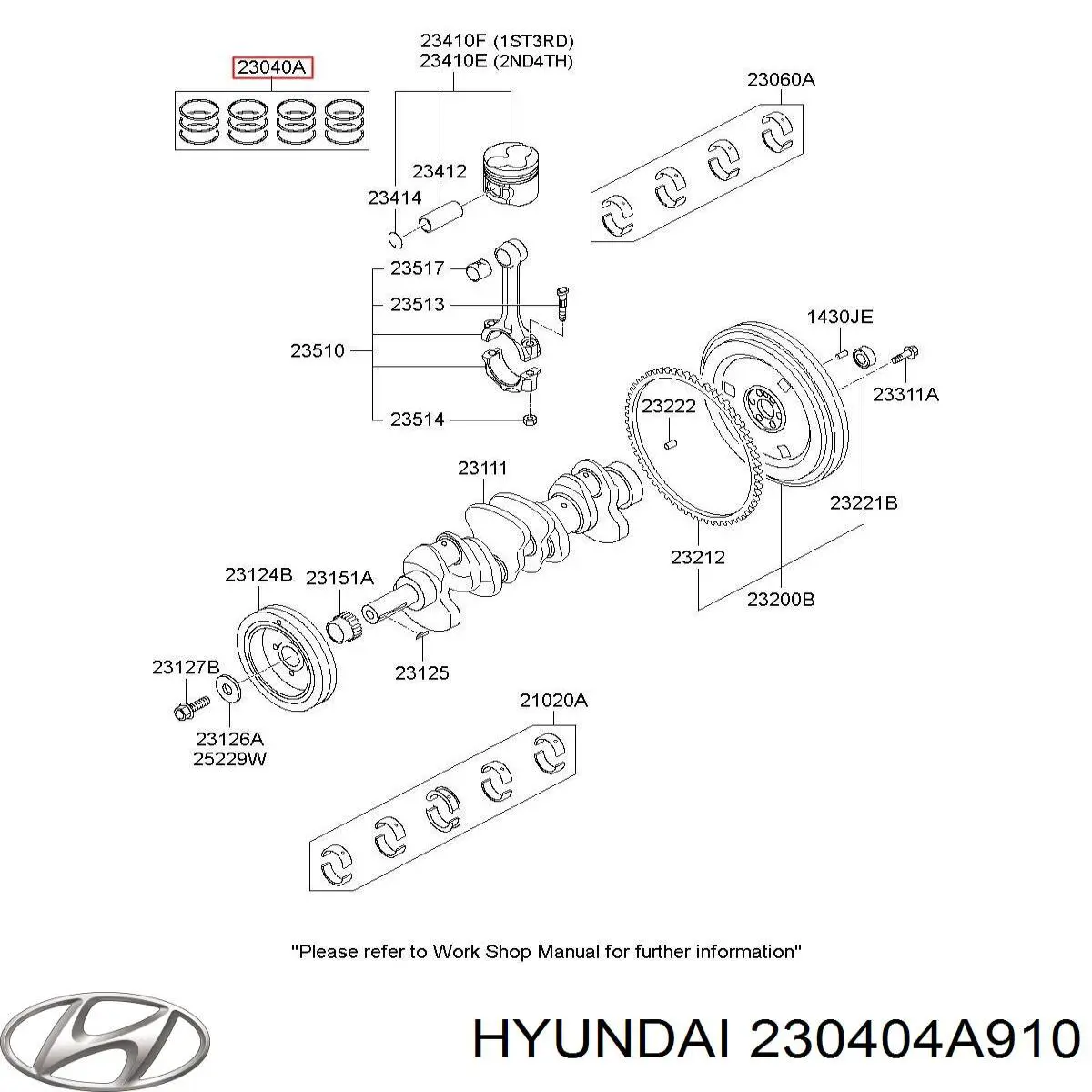 230404A910 Hyundai/Kia kit de anéis de pistão de motor, std.