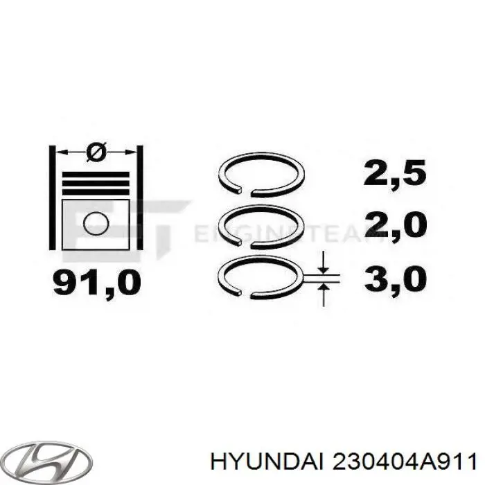 230404A911 Hyundai/Kia kit de anéis de pistão de motor, 1ª reparação ( + 0,25)