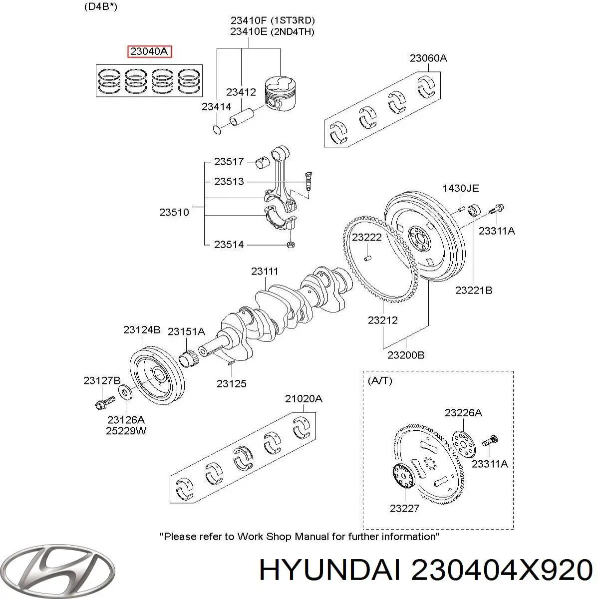 230404X900 Hyundai/Kia кольца поршневые комплект на мотор, std.