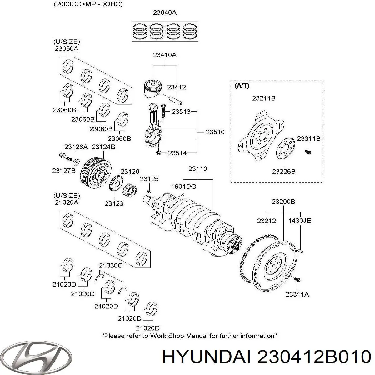 Поршень з пальцем без кілець, 2-й ремонт (+0,50) 230412B010 Hyundai/Kia
