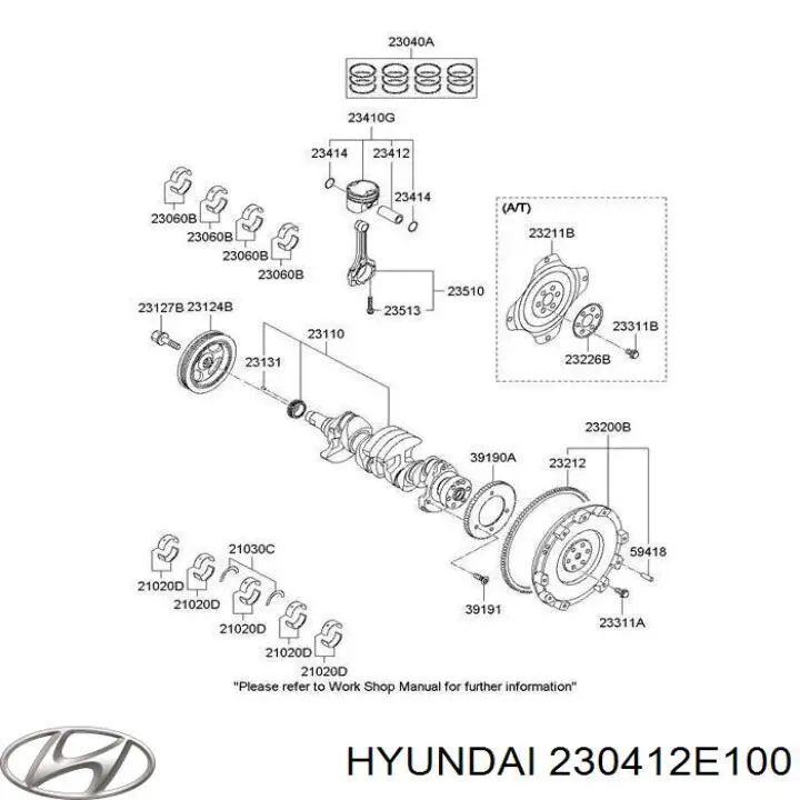 Поршень с пальцем без колец, STD Hyundai/Kia 230412E100