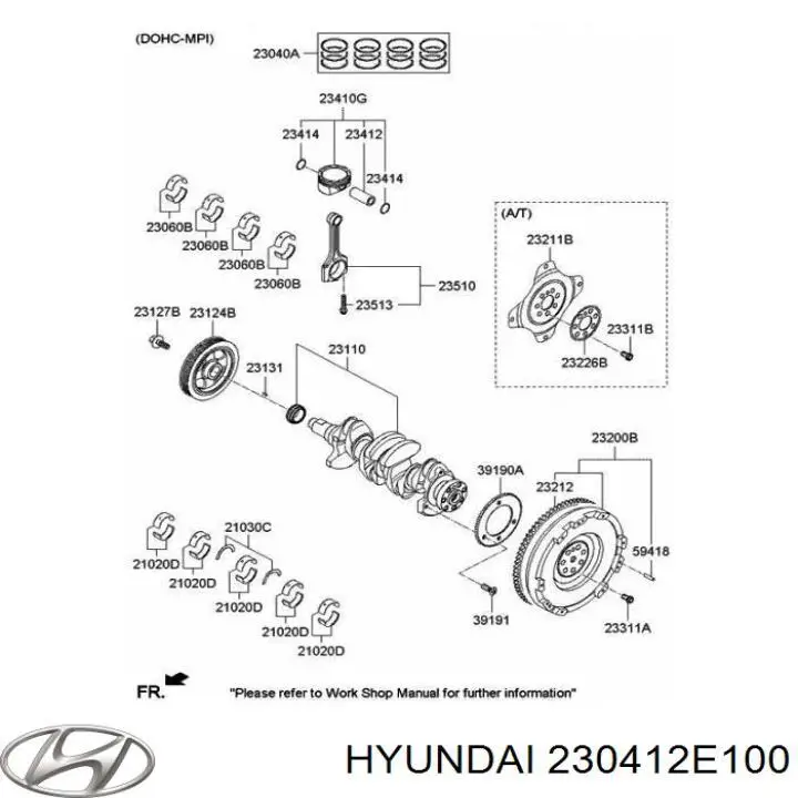 Поршень з пальцем без кілець, STD 230412E100 Hyundai/Kia