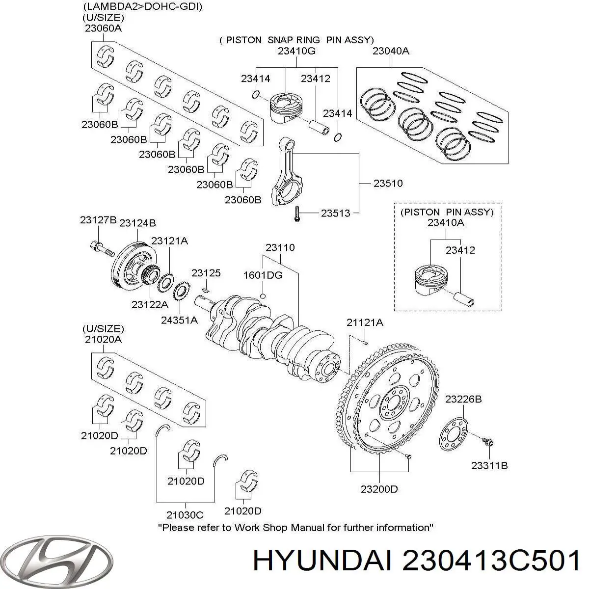 230413C501 Hyundai/Kia поршень с пальцем без колец, std