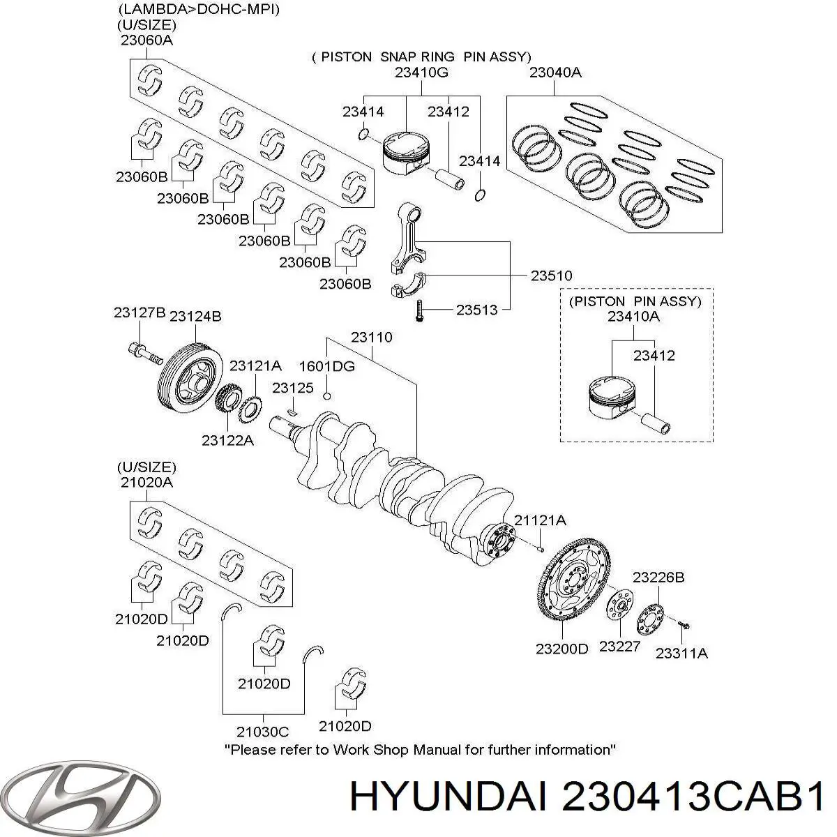 Поршень с пальцем без колец, STD 230413CAB1 Hyundai/Kia