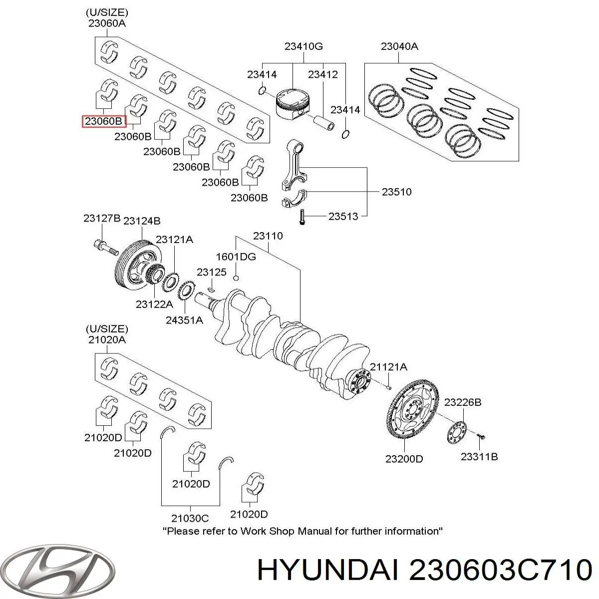 230603C710 Hyundai/Kia folhas inseridas de cambota de biela, kit, padrão (std)